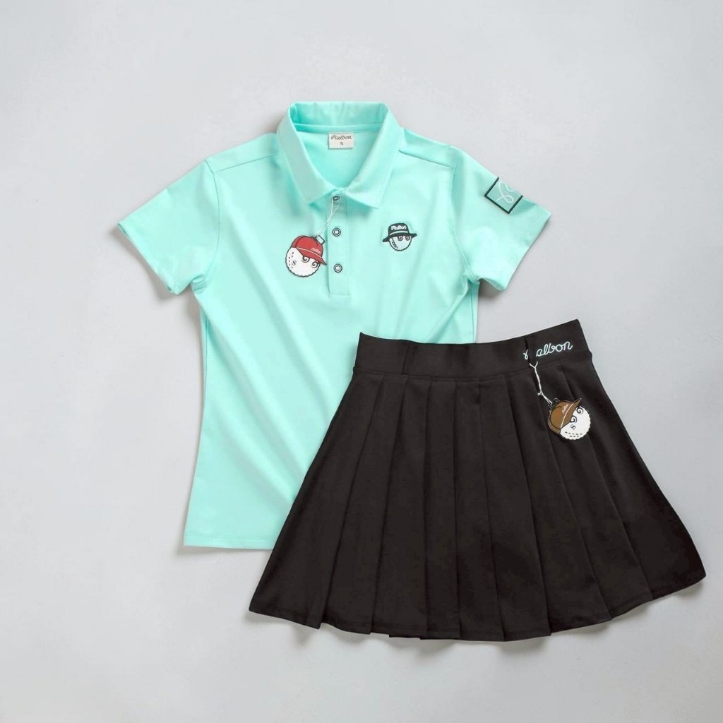 ชุดตีกอล์ฟผู้หญิง เสือแขนยาว กระโปรงมีซับในขาสั้น Set Golf FJ01 คุณภาพ100%