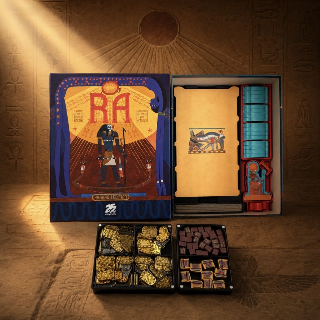 ​☀️ [งาน 3D] Insert & Organizer บอร์ดเกม Ra (Pharaoh Edition) + เสริม Traders (วัสดุ PETG แข็งแรงพิเศษ) (ไม่รวมตัวเกม)

