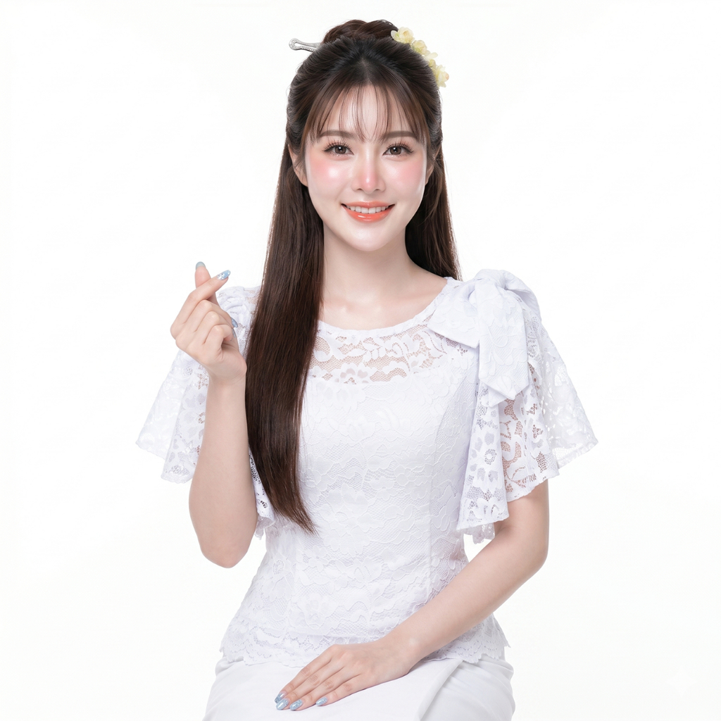 เสื้อลูกไม้อิตาลี รหัส พง ทรงสุภาพ คอกลม แขนระย้าพลิ้วหวาน ซิปหลัง พลัสไซส์[32-48 นิ้ว] ผ้าเนื้อนิ่มไม่คัน ใส่ทำบุญ