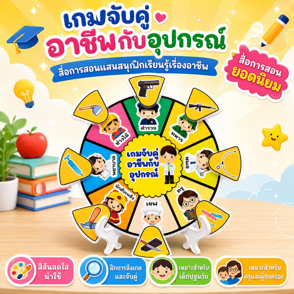 สื่อการสอนการงานอาชีพ ตัวหนีบอาชีพ  หนีบ อุปกรณ์ กับอาชีพ พร้อมขาตั้ง