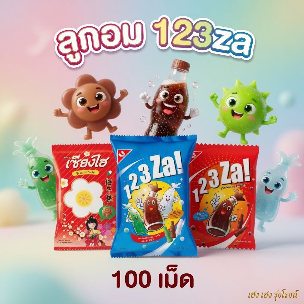 [100 เม็ด] 123ซ่า ลูกอม กลิ่นโคล่า กลิ่นรวมรส กลิ่นบ๊วย