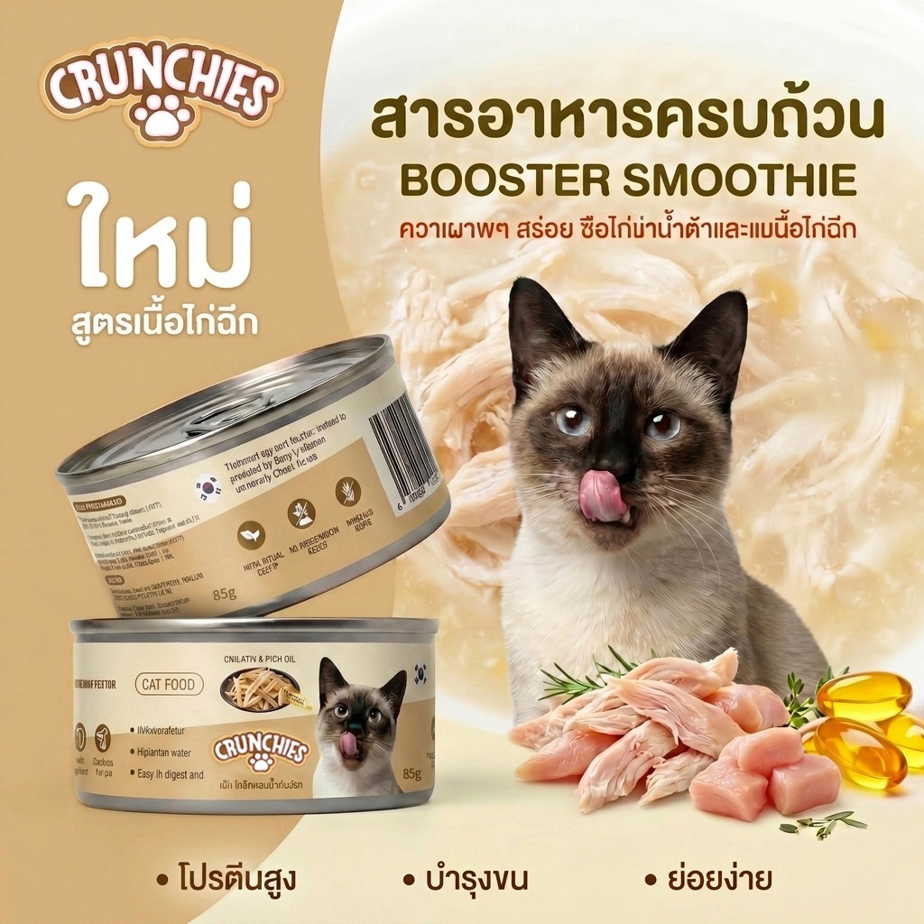 CRUNCHIES กระปุกแมวเนื้อไก่เส้น ผสมน้ำมันปลา บำรุงขนสวยงาม กระตุ้นการดื่มน้ำ สำหรับลูกแมวและแมวโต
