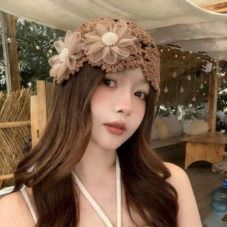 หมวกถักหัวสไตล์โครเชต์ ทรงกลวงบางเบาเหมาะหน้าร้อน ดีไซน์วินเทจย้อนยุค สวมใส่เพิ่มลุคแฟชั่นได้ดีมาก