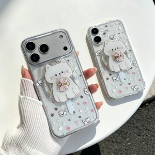 เคสใสชาร์จได้ลาบแมวพร้อมกิ๊บต๊อก pop up แม่เหล็ก สำหรับ ไอโฟน17 pro max 16promax 15promax 17promax 16plus 15plus 11 12