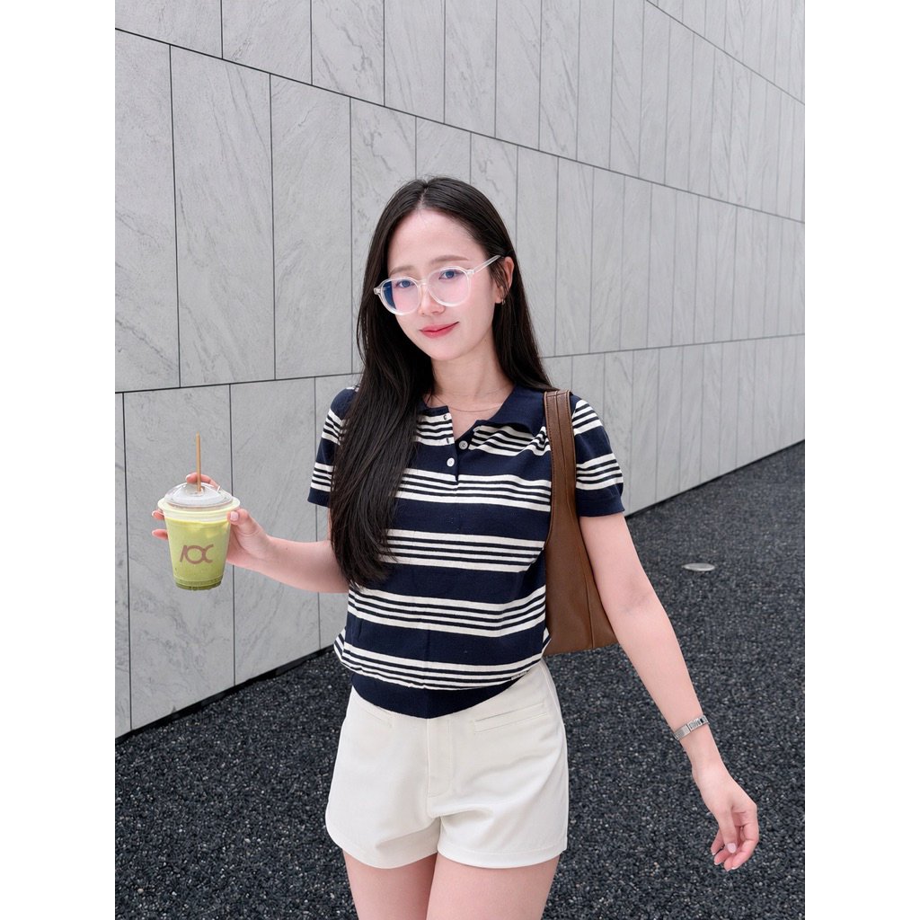(พร้อมส่ง) LOOKLAA Stripe Knit Polo✨ เสื้อไหมพรมลายทาง คอปก แขนสั้น #LL01