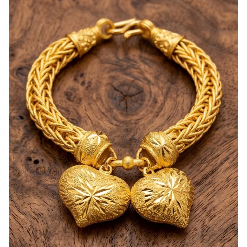 ข้อมือแปดเสาแยกกลางใจคู่จัมโบเนื้อนอกทอง เนื้อในทอง-งานเงา  ทรายงานเลเซอร์ทองแท้คัดเกรด ตะขอไม ตลับ