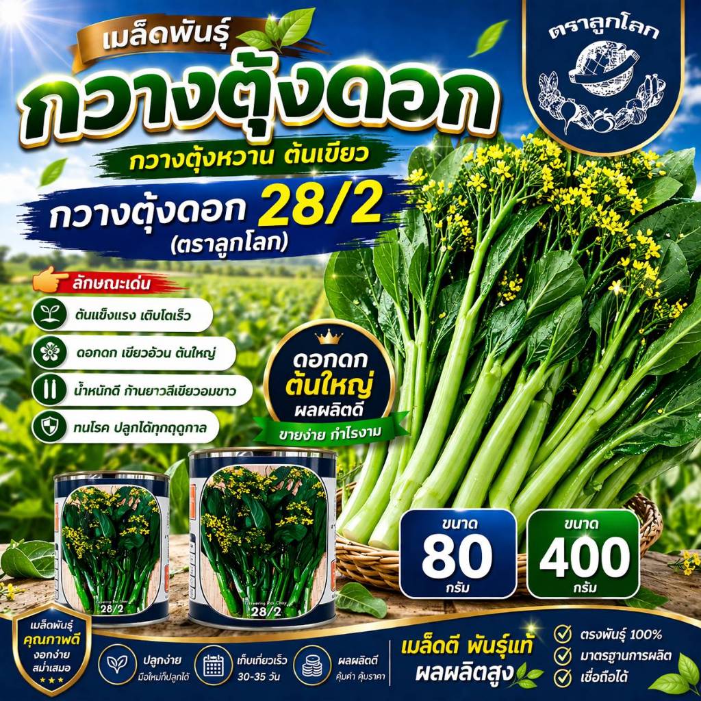 เมล็ดพันธุ์กวางตุ้งดอก ลูกโลก ขนาด 80-400 กรัม