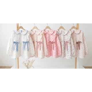 ป้าย Lilly เสื้อผ้าบับเบิ้ลพิมพ์ลายคอบัวแต่งกุ้นสี ระบายข้าง แต่งโบว์ผูกน่ารัก ๆ อก 42 นิ้ว