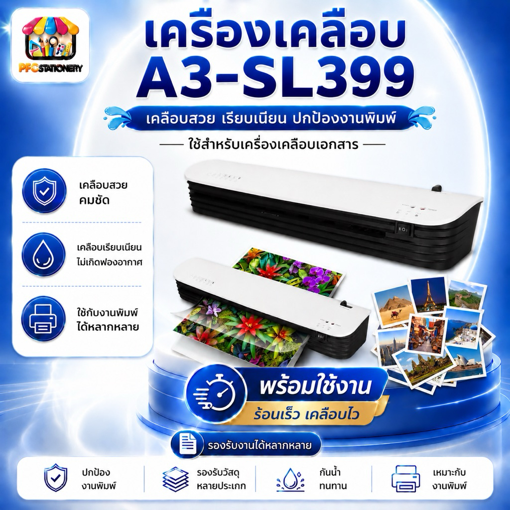 เครื่องเคลือบบัตร A3 รุ่น SL-399 เคลือบเอกสาร Laminator A3