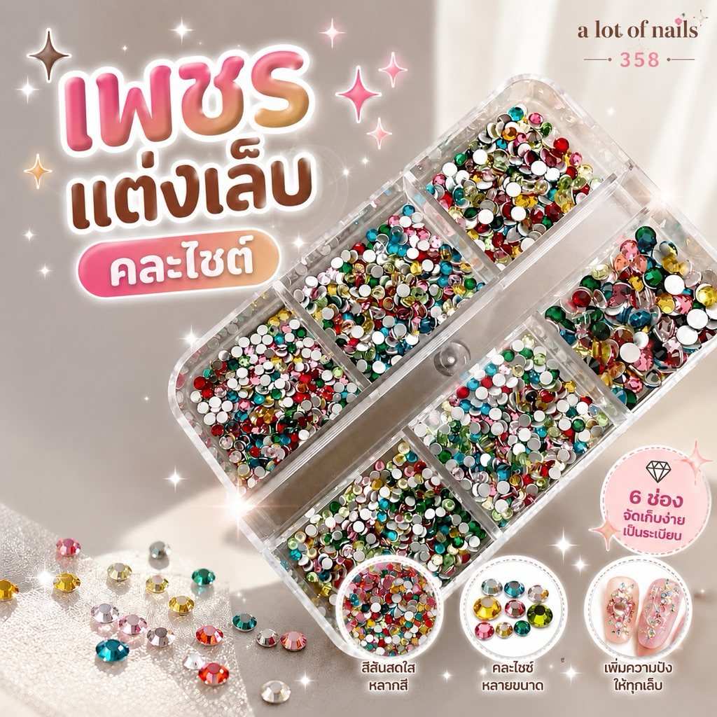เพรชตกเเต่งเล็บคละสี เพรชเเต่งเล็บคละไซต์