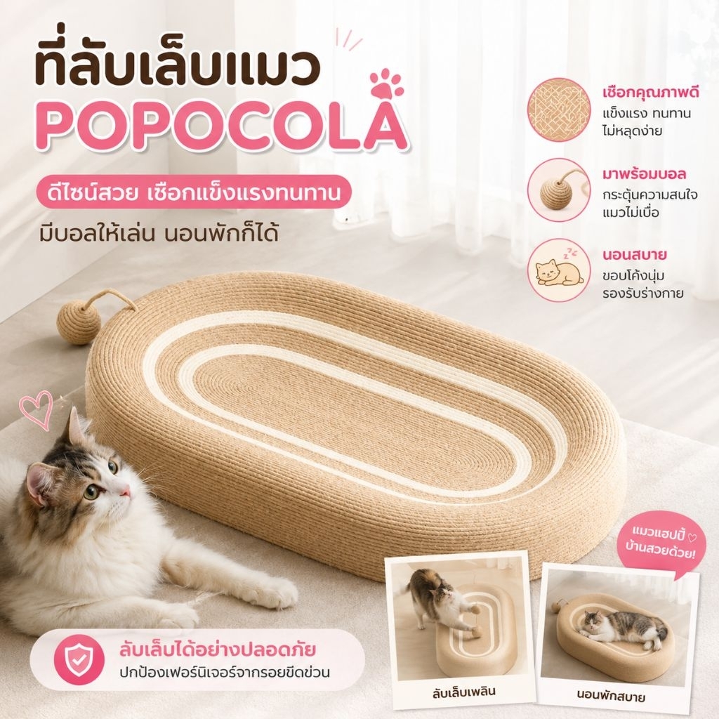 ที่ลับเล็บแมว POPOCOLA วงรี แผ่นลับเล็บแมว ที่นอนแมว