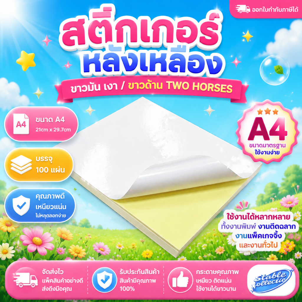 [ส่งด่วน] สติ๊กเกอร์ A4 ขาวด้าน (100 แผ่น) สติ๊กเกอร์ สติ๊กเกอร์กระดาษ สติ๊กเกอร์อเนกประสงค์