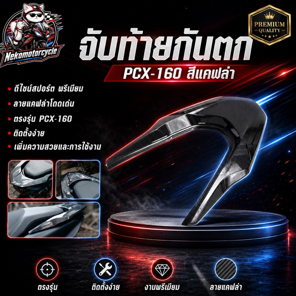 จับท้ายกันตก PCX-160 สีแคฟล่า ครอบท้ายเบาะกันตก งานแต่งลายคาร์บอน ตรงรุ่น PCX160