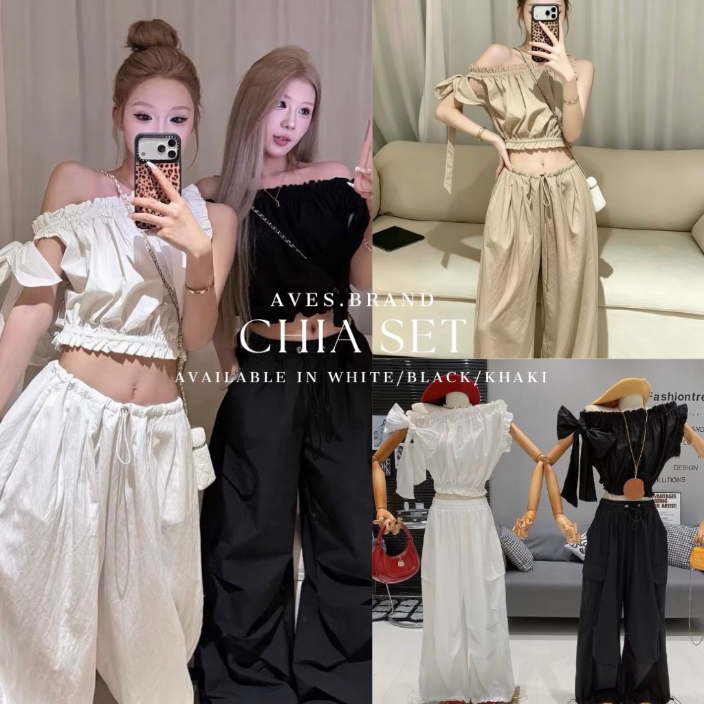 AVES.BRAND CHIA SET ชุดเซ็ตเสื้อผูกไหล่ กางเกงขากว้าง