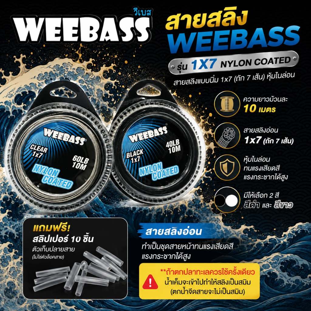 [พร้อมส่ง]สายสลิง WEEBASS รุ่น 1X7 สลิงหุ้มไนลอน สลิงตกปลา สลิงอ่อน สลิงนิ่ม