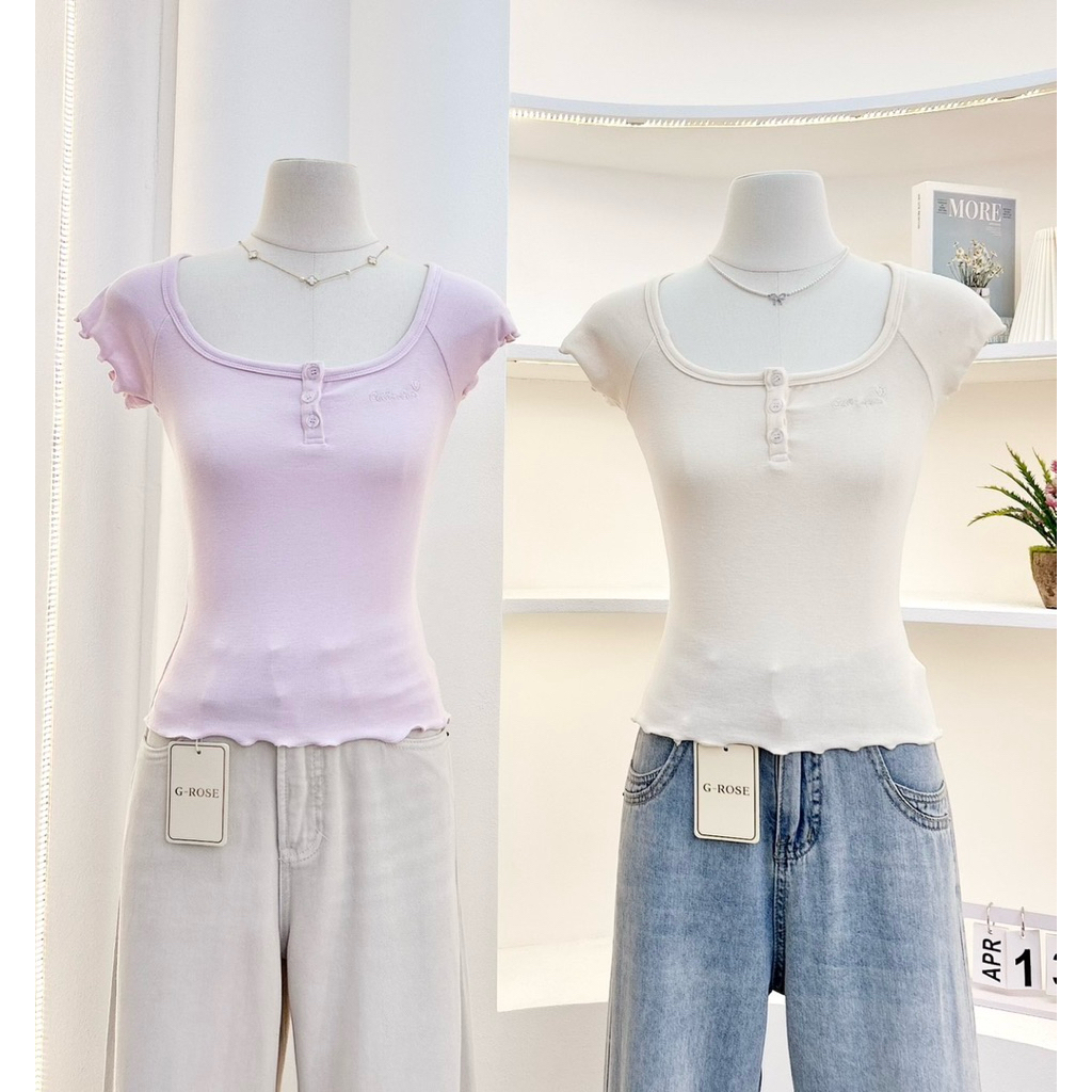 G-rose เสื้อคอยู ขอบหยัก กระดุมหน้า