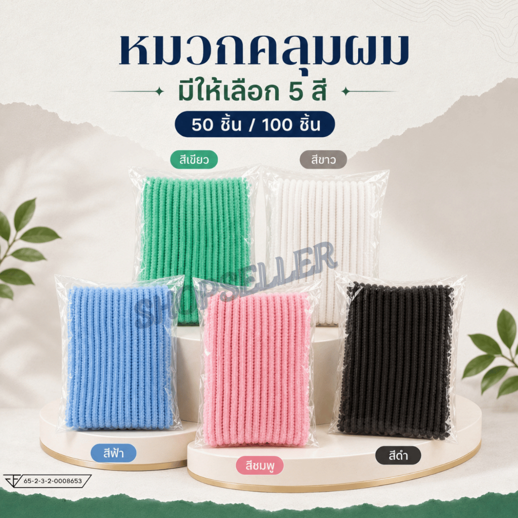 หมวกคลุมผมใยสังเคราะห์ 5 สี (แบบแพ็ค 50 ชิ้น และ 100 ชิ้น)
