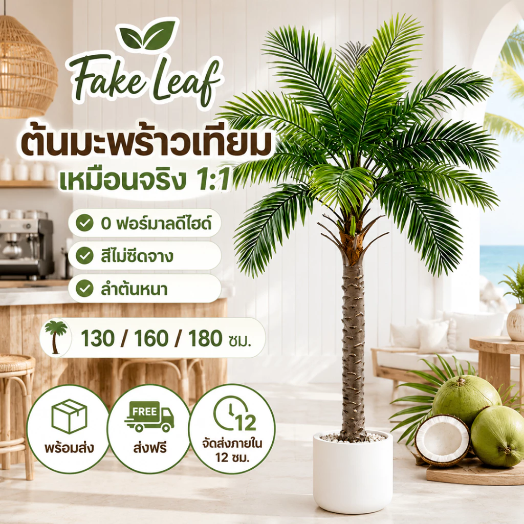 🌴รุ่นอัพเกรด ก้านหนา🌴ต้นมะพร้าวเทียม 130/160/180CM ต้นไม้เทียม โดนฝนและแดด ทนทาน ต้นไม้ปลอมใหญ่