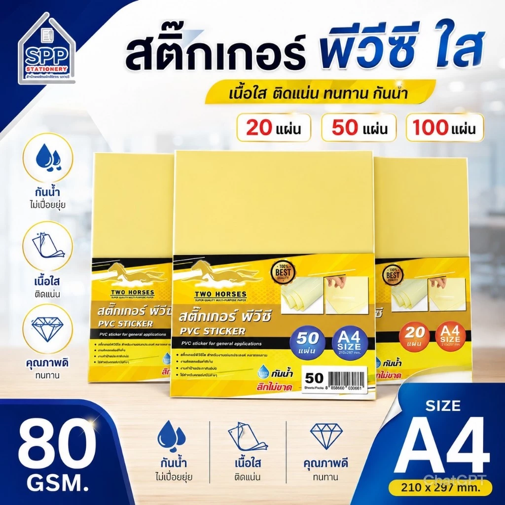 [มีส่งด่วน] สติ๊กเกอร์ใส สติ๊กเกอร์ PVC ใส หลังเหลือง ขนาด A4 (21x29.7 cm.) 20,50,100 แผ่น สติกเกอร์พลาสติก PVC