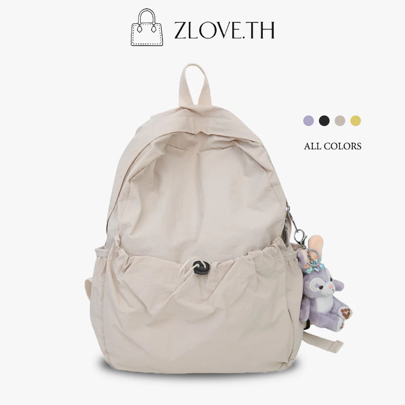 ZLOVE กระเป๋านักเรียน กระเป๋าเป้สะพายหลังสำหรับสาว กระเป๋าเป้ของสาวๆ สีทึบ สไตล์วันหยุดลำลอง ความจุเยอะ