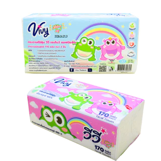 กระดาษทิชชู่วีวี่ Vivy รุ่น สายรุ้ง 2 แพ็ค 10 ห่อ 170แผ่นคู่ แถมฟรีผ้าเปียก 68 แผ่น 1ห่อDM