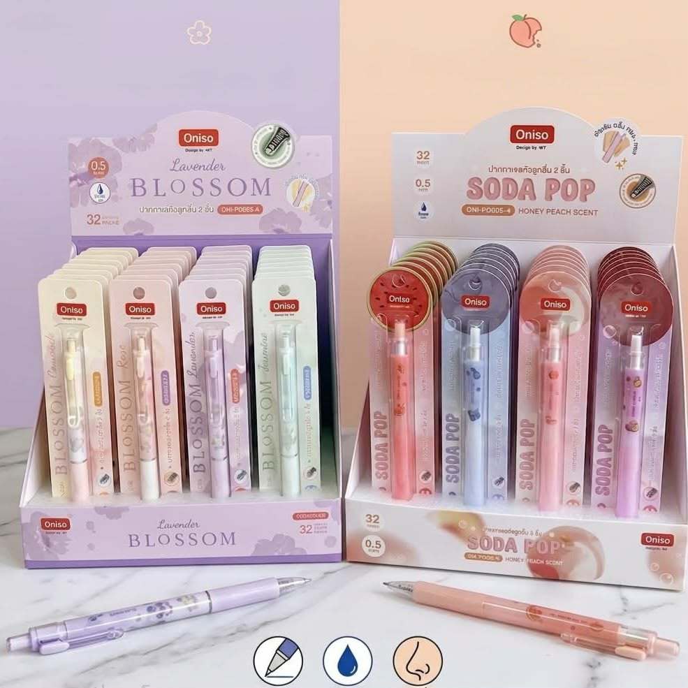 (1กล่อง/32ด้าม) Oniso Blossom กับ Soda Pop ปากกาเจลหัวลูกลื่น 2 ชั้น ขนาด 0.5MM ปากกาเจลแห้งไว