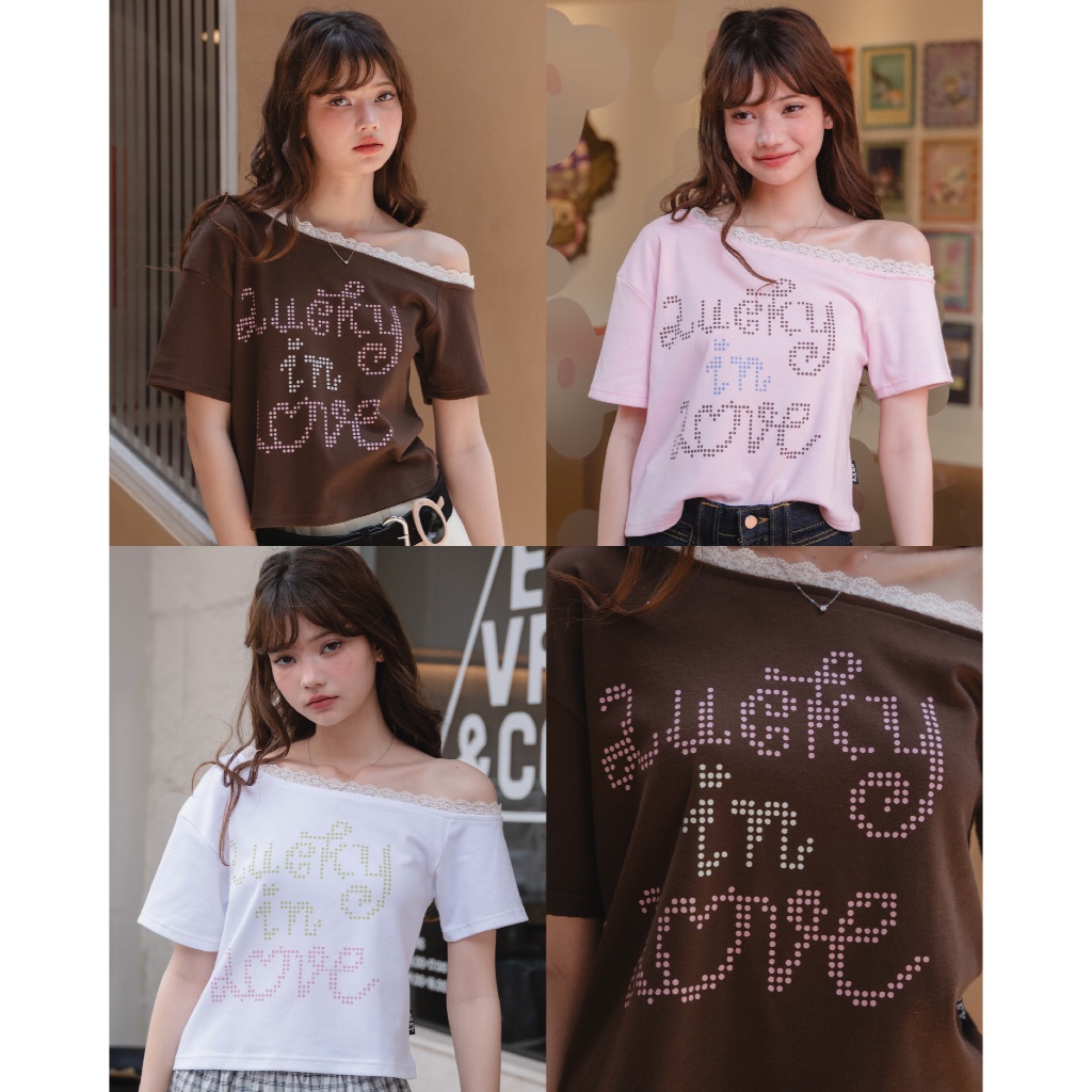 prey เสื้อปาดไหล่ lucky in love offshoulder