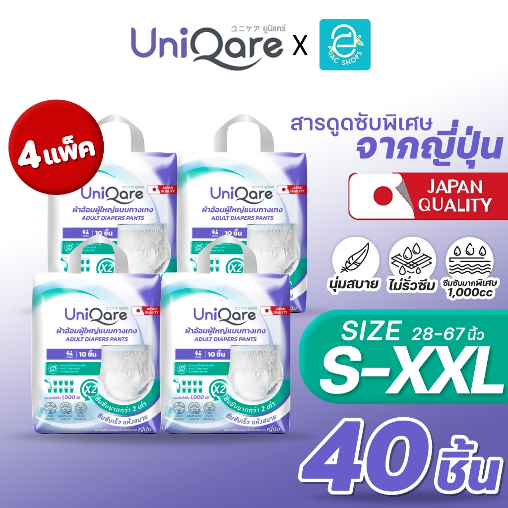 [ 4 แพ็ค ไซส์ S,M,L,XL,XXL ] Uniqare ผ้าอ้อมผู้ใหญ่ ยูนิแคร์ รุ่น กางเกงซึมซับมากพิเศษ แพมเพิสผู้ใหญ