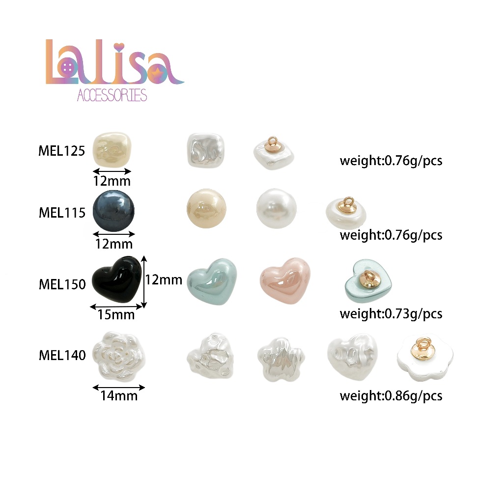 กระดุมมุกเงาพรีเมียม กระดุมมุกดีไซน์โมเดิร์น plastic button MEL115/MEL125/MEL140/MEL150