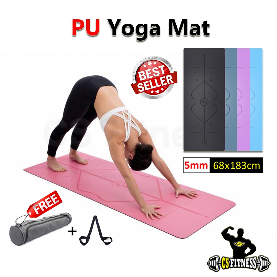 เสื่อโยคะยางพารา 5mm Free!!กระเป๋า+สายรัด PU Yoga Mat
