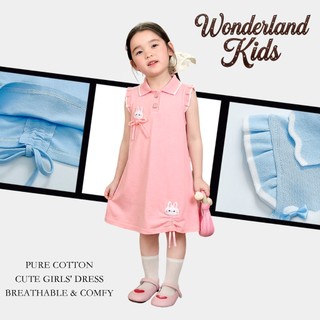 ชุดกระโปรงเด็ก เดรสแฟชั่น ฤดูร้อนสไตล์ใหม่ชุดเจ้าหญิงเด็กการ์ตูนหมีกระโหลกสไตล์โปโลชุดคอปก