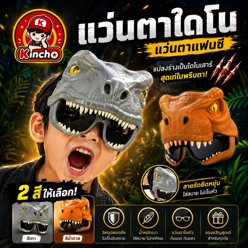 พร้อมส่งในไทย #แว่นตาแฟนซี ลายไดโนเสาร์ สำหรับเด็กและผู้ใหญ่