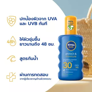 Nivea Sun Protect Moisture Spray SPF 30 200 Ml. นีเวีย ซัน โพรเท็ค แอนด์ มอยซ์เจอร์ สเปรย์ เอสพีเอฟ30 200 มล.