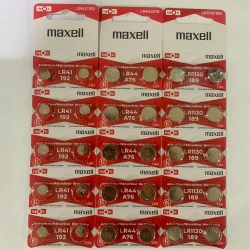 ถ่านกระดุม Maxell LR41,LR44,LR1130 Alkaline 1.5V ของแท้ (แผงละ 10 ก้อน)