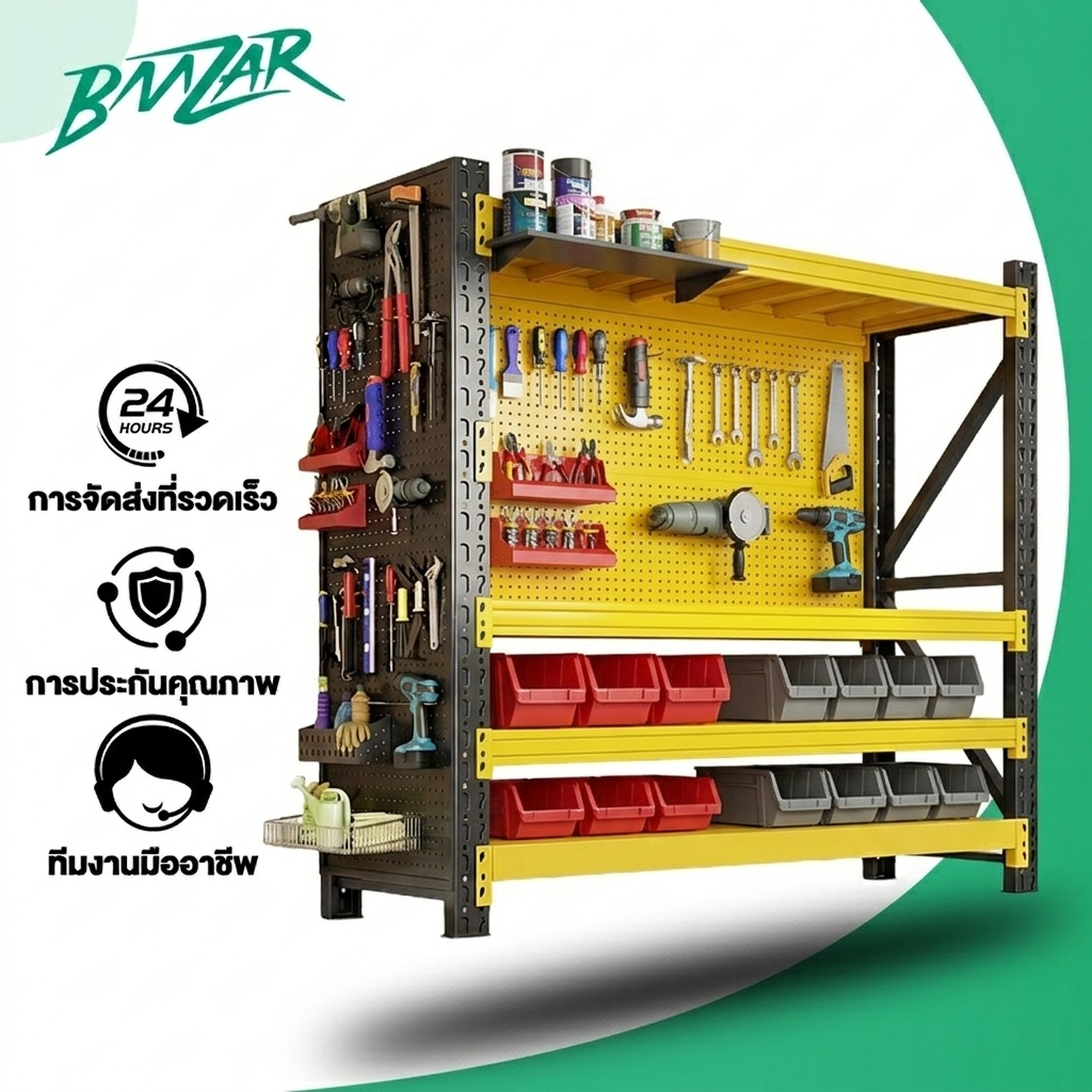 Bmzar ชั้นวางของ Pegboard ชั้นเหล็ก กันน้ำ กันสนิม DIY แข็งแ