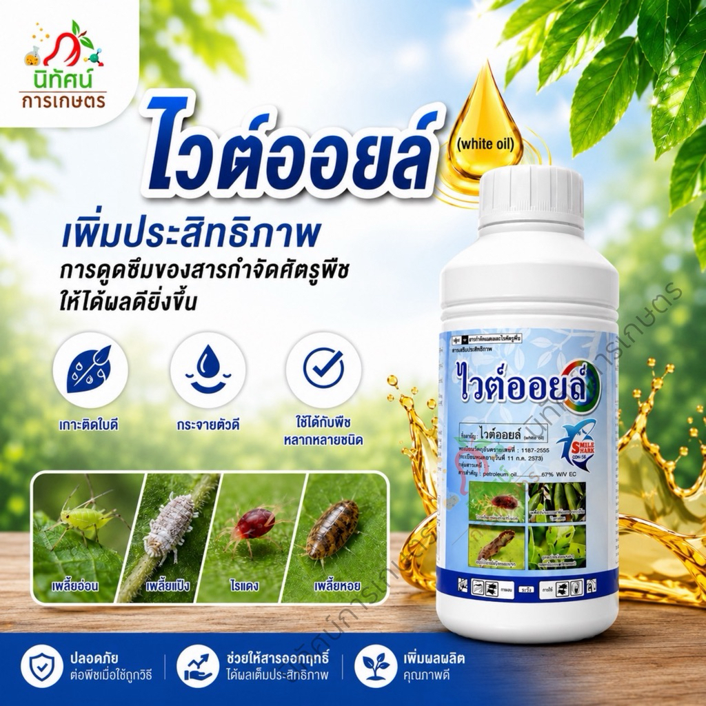ไวต์ออยล์ กำจัดแมลง ไรศัตรูพืช และคุมไข่ ปริมาณ 1 ลิตร