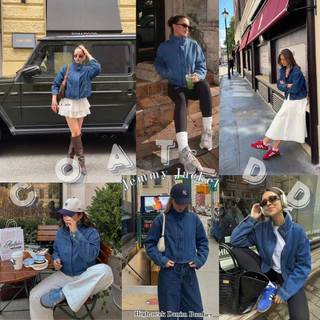 DD(no.163) 🎧🫯👟High-Neck Denim Bomber Jacket⛓️ 🌎⚡️แจ็คเก็ตยีนส์เวอร์ชันอัปเกรด ดีไซน์คอตั้งสุดล้ำ และพับปกคอได้ โคตรจะชิค