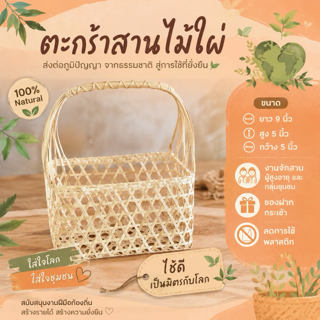 ตะกร้าสานไม้ไผ่ขนาด 9*5 นิ้ว