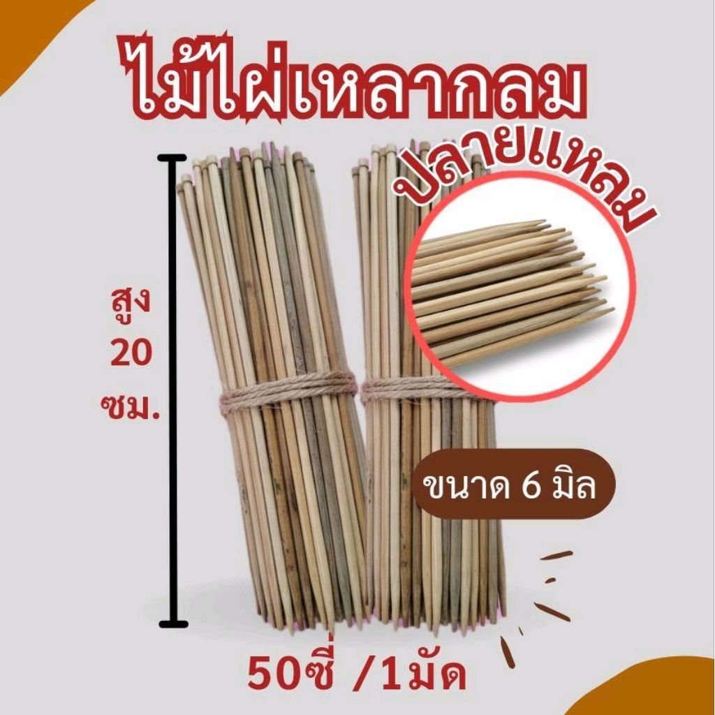 ไม้ไผ่เหลากลมปลายแหลม หยักหัวไม้ไม้ไผ่ป่าอย่างดี สำหรับทำงาตุ้มดักปลากด ปลาขาว ขนาด  4.5 6มิล ยาว20 25cm 50 ซี่/มัด