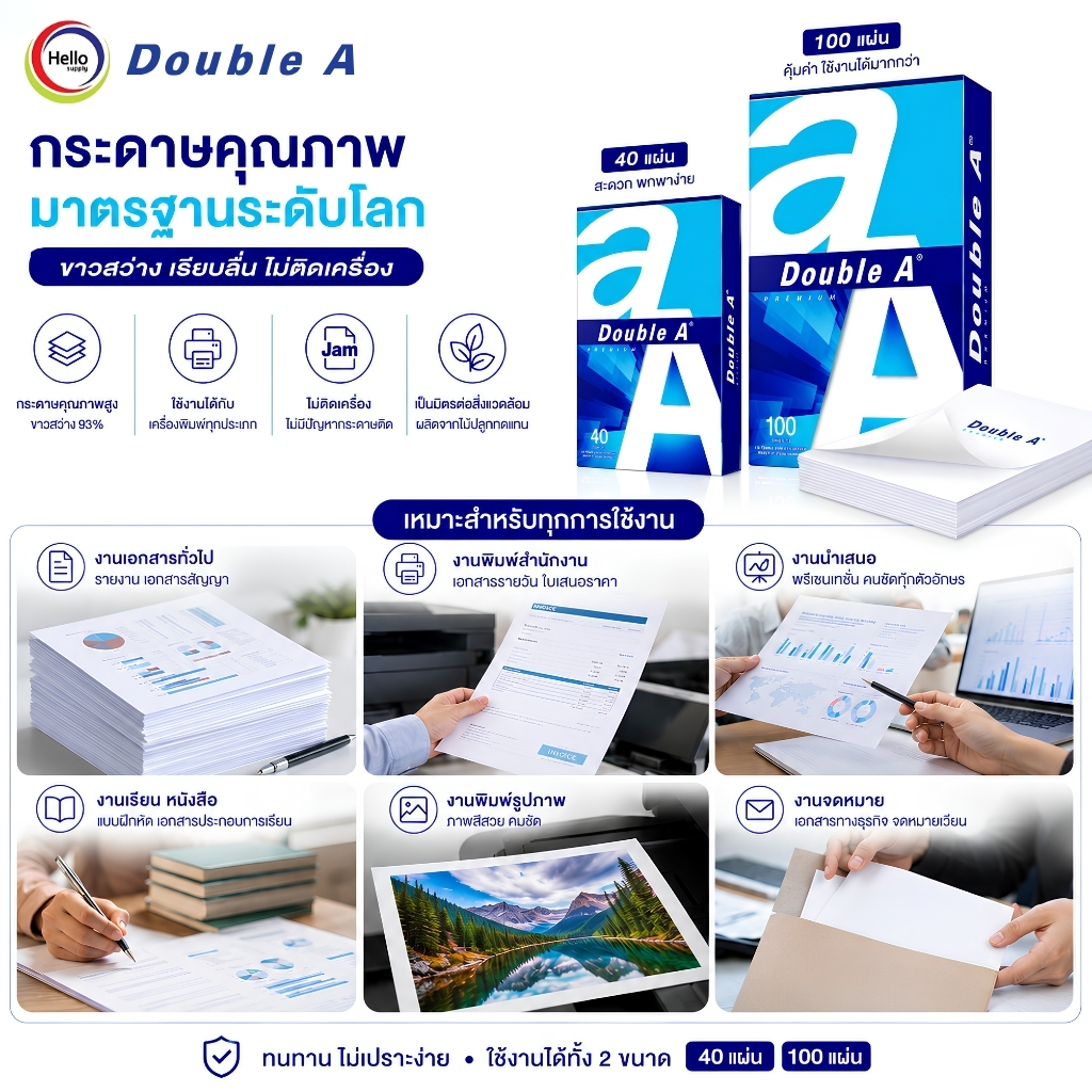 Double A กระดาษ A4 หนา 80 แกรม   1 แพ็ค กระดาษถ่ายเอกสาร กระดาษA4 มี 40/100 แผ่น รูปที่ 5
