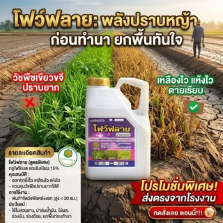 โฟว์ฟลาย กลูโฟซิเนต-แอมโมเนียม สูตรพิเศษ ขนาด 4 ลิตร กำจัดวัชพืชทุกชนิด ปลอดภัยต่อพืช