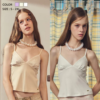 Bemingtop1189(S-2XL)-Ribby Cami Top - สายเดี่ยวดีไซน์เรียบดีเทลช่วงอกแต่งลูกไม้ใส่สบายๆ everydaylook
