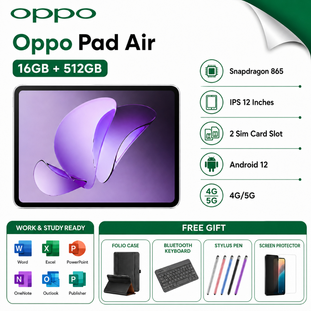 OPPO Pad Air 12" 5G 16GB+512GB แท็บเล็ตจอใหญ่ รองรับซิม เรียน ทำงาน เล่นเกม