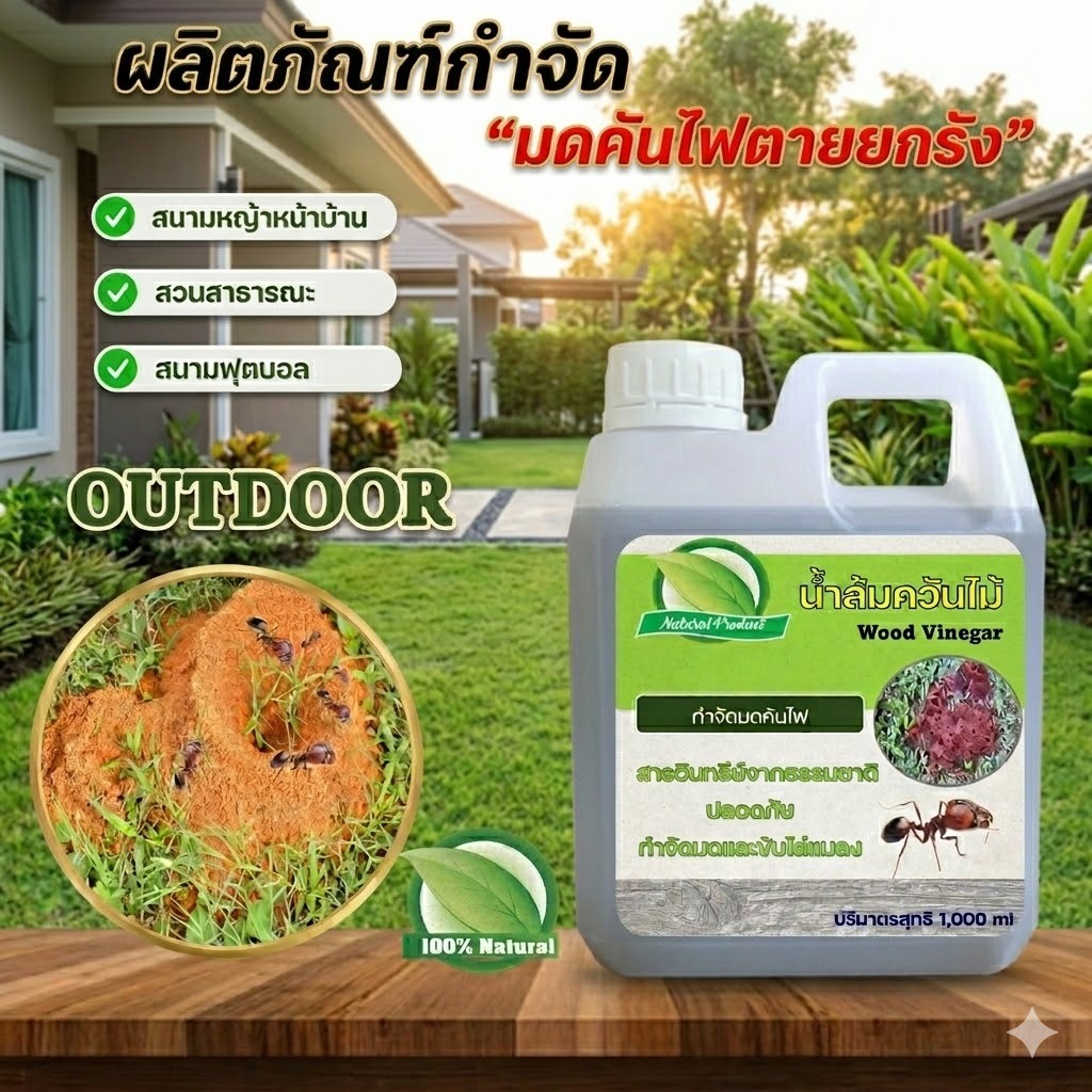 ผลิตภัณฑ์กำจัดมดคันไฟตายยกรัง ผลิตจากน้ำส้มควันไม้  ไล่มดและกำจัดมด  ไล่มดได้ทุกชนิด