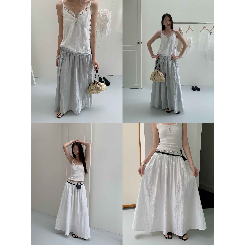 INBYIN - กระโปรงยาวเอวสม็อคทรงสวยBASIC MINIMAL LONG SKIRT - I3708