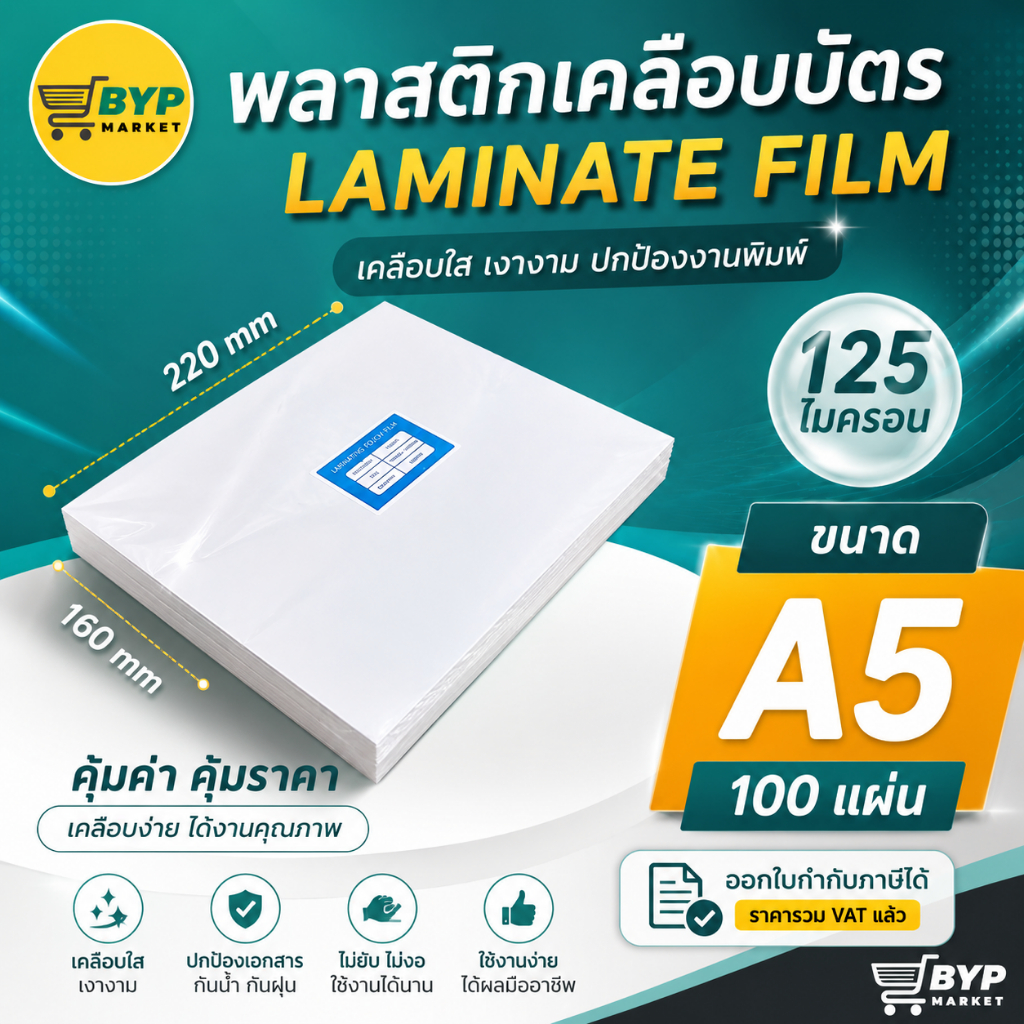 [มีส่งด่วน] พลาสติกเคลือบบัตร ขนาด A5  (160 x 220 mm.) บรรจุ 100 แผ่น ใช้กับเครื่องเคลือบร้อนได้ทุกรุ่น