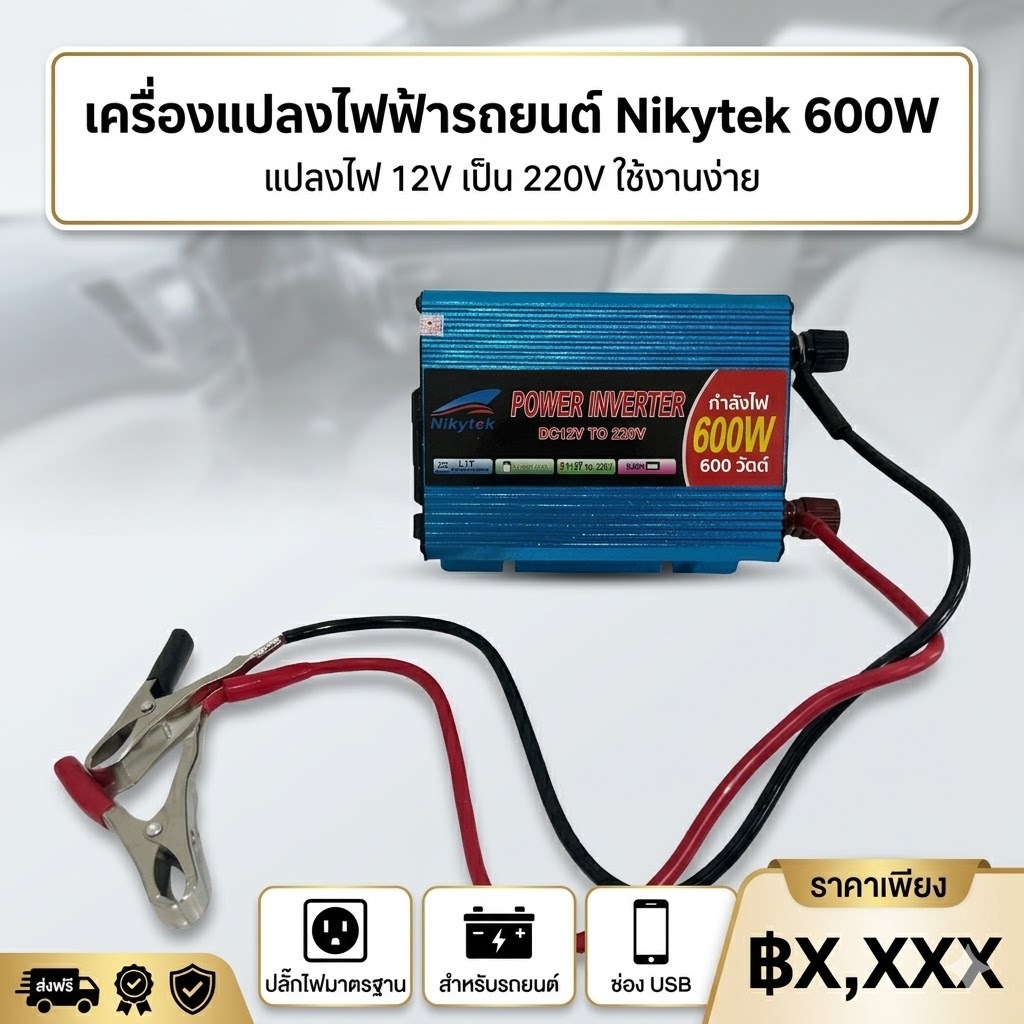 NIKYTEK 600W อินเวอร์เตอร์แปลงไฟ 12Vจากรถยนต์เป็นไฟ 220Vหรับใช้ในบ้าน คุณภาพของผลิตภัณฑ์น่าเชื่อถือและดีเยี่ยม