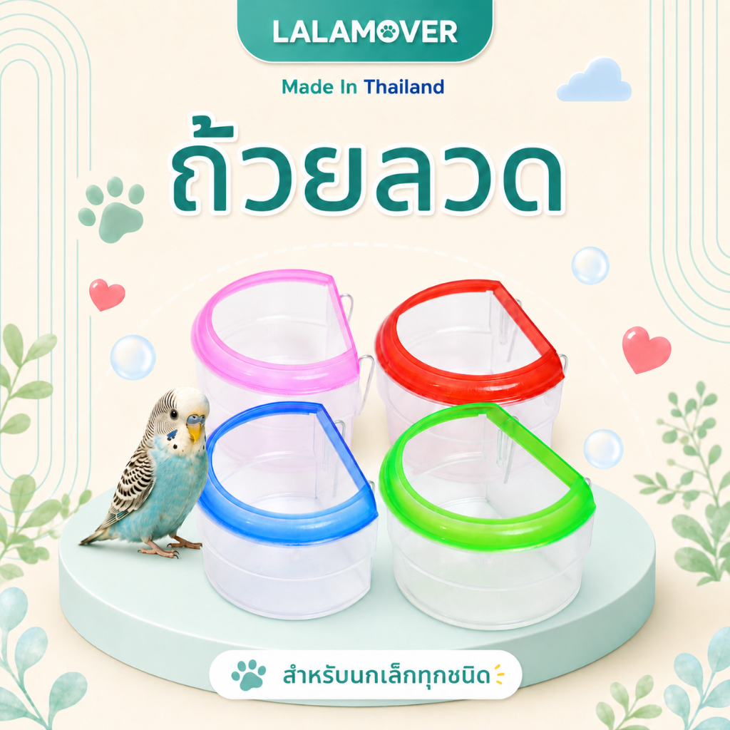 Lalamover ยกโหล ถ้วยลวด ถ้วยให้น้ำนก ถ้วยให้อาหารนก มีสองขนาด คละสี