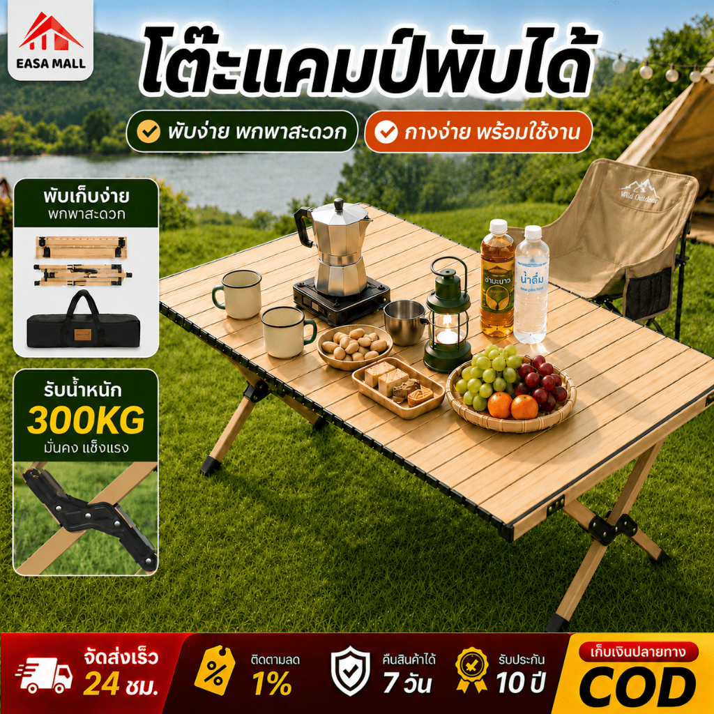 โต๊ะแคมป์ปิ้ง 90/120/150cmโต๊ะสนาม พับเก็บได้ อลูมิเนียม กลางแจ้งและในร่ม รับน้ำหนักได้ถึง 500กก