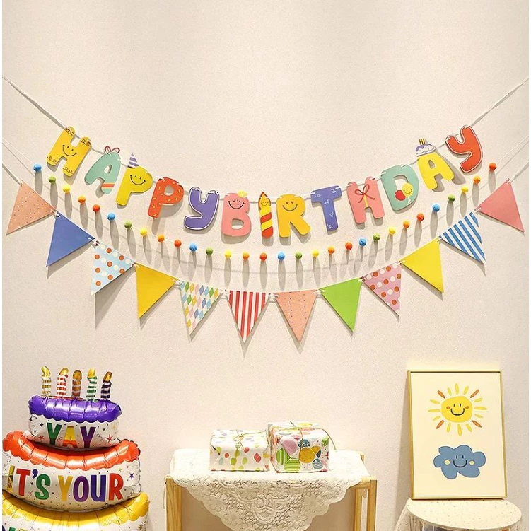 🇹🇭 ร้านไทย ส่งไว‼️ ชุดแบนเนอร์ Happy Birthday หลายแบบ (แถมริบบิ้น) กระดาษ ยาว 3 เมตร